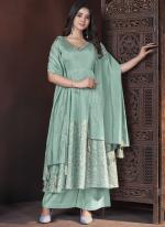 Roman Silk Sea Green Festival Wear Foil Print Readymade Anarkali Suit